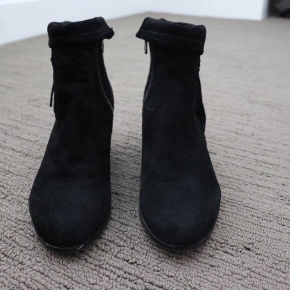 SAM EDELMAN Louie Black Suede Fringe Cowboy Bootie Size 7.5 - Picture 3 of 9